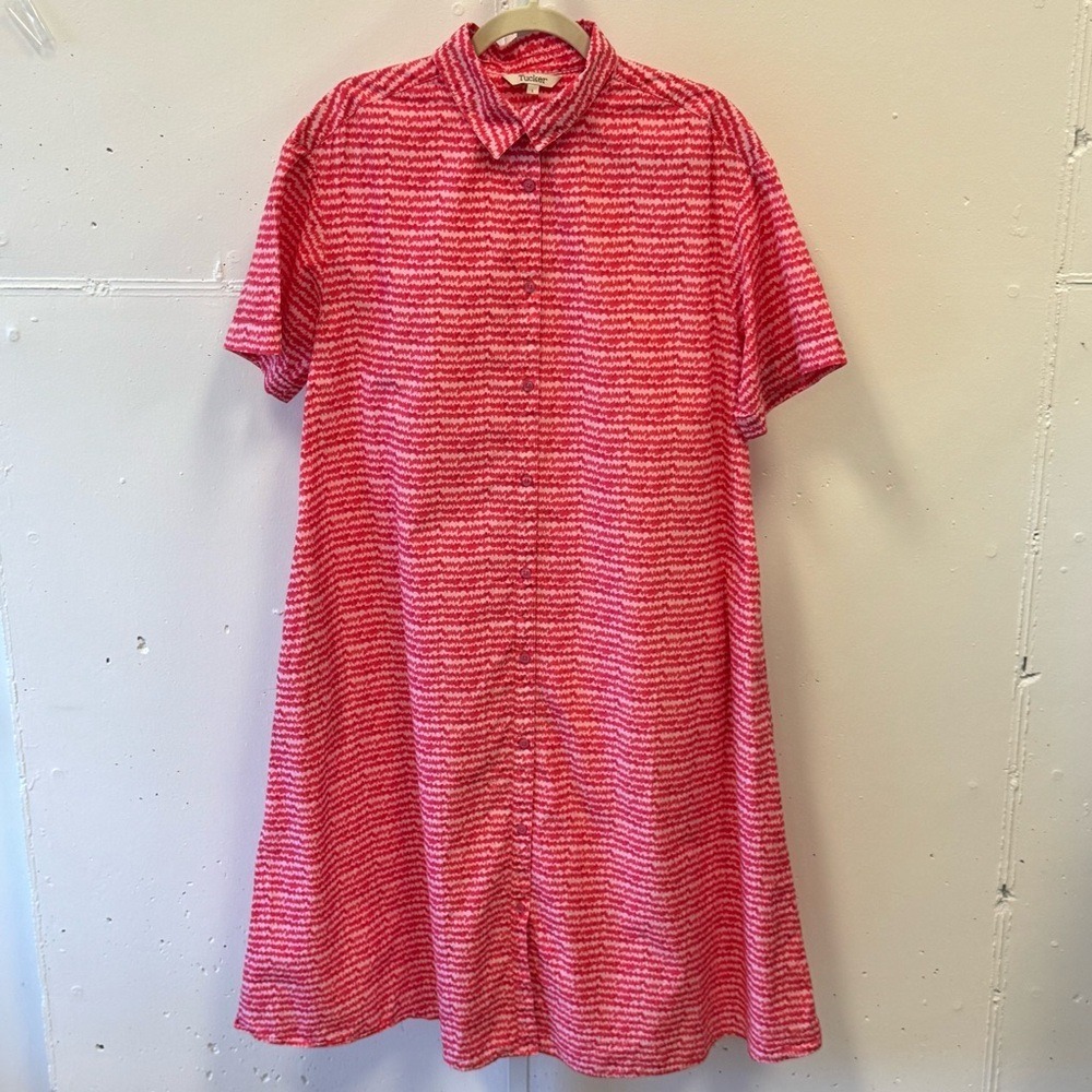 Tucker Organic Cotton Short Sleeve Button Down Shirt‎ Dress Large Red Orange
